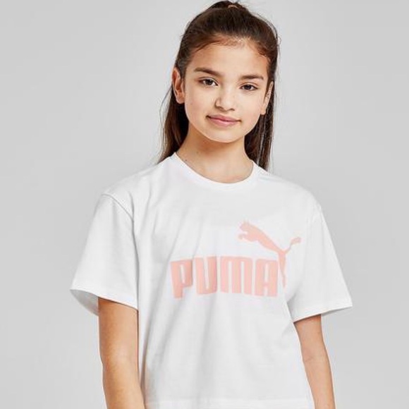 NWT PUMA White/Pink Logo Pink Print T-Shirt L12-14 - Picture 1 of 3